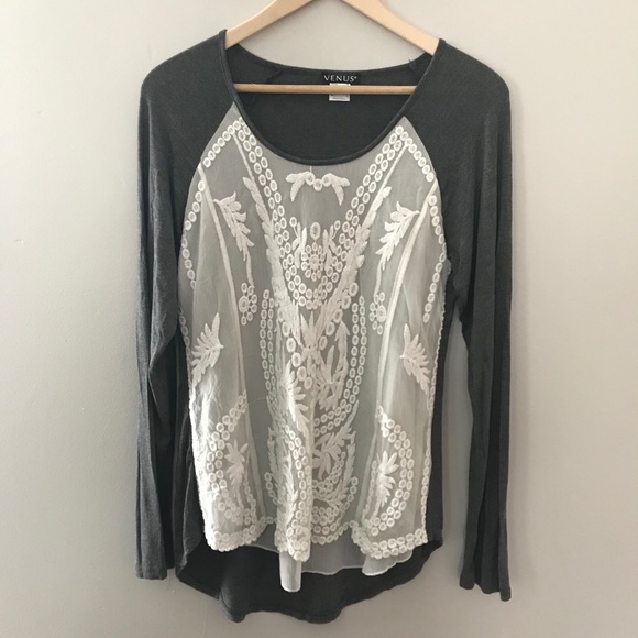 VENUS Tops - Venus Gray Lace Front Tunic